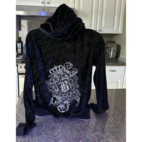 Y2K BCBG MaxAzria Black Velour beaded Track Jacket Sz M ‎ 2000s Mcbling - Picture 2 of 13